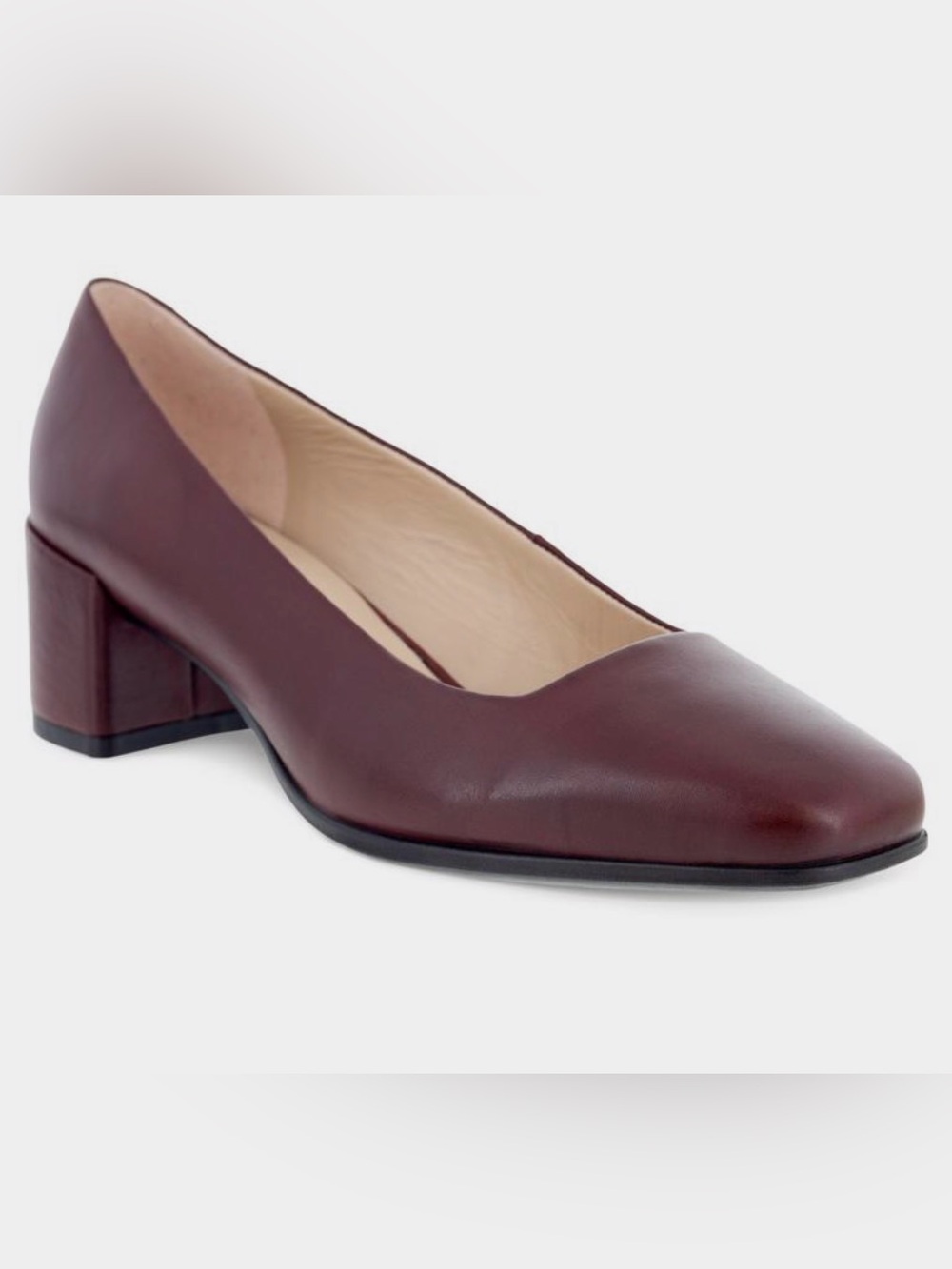 ECCO Burgundy Leather Low Block Heel Pump